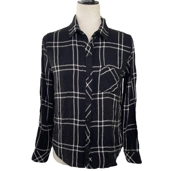 Rails Hunter Plaid Rainbow Speckled Black White Flannel Button Up Shirt Size S - Picture 3 of 14
